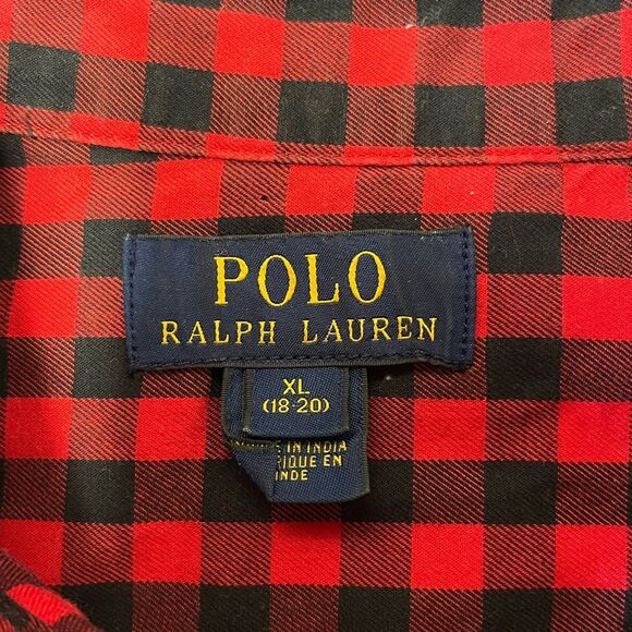 POLO Ralph Lauren | Red Black Check Plaid Button Down Shirt Boys XL 18/20 - Picture 4 of 6